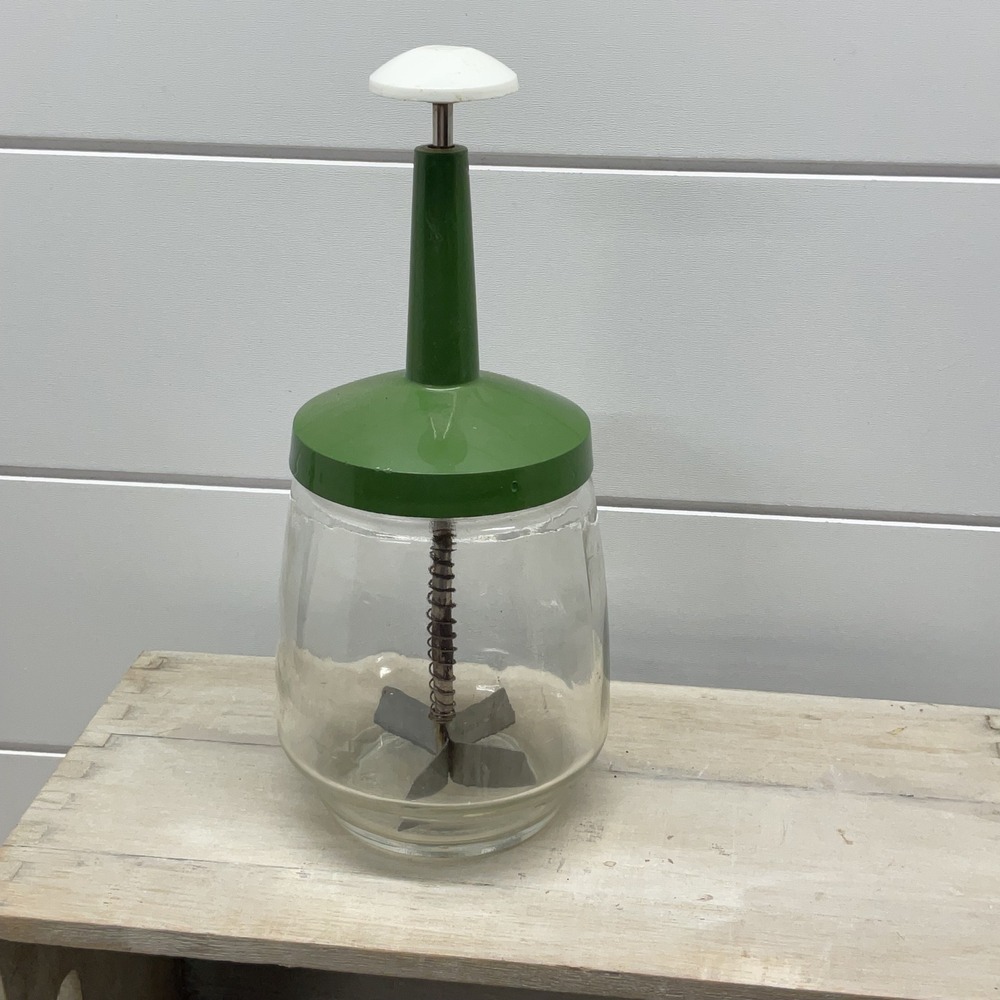 Federal Housewares Vintage Nut Chopper Green Glass Manual Grinder MCM